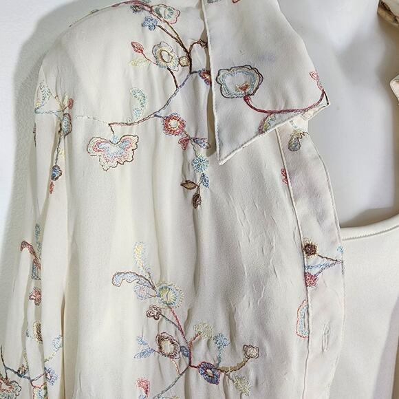 Vtg Apparenza Women 2Pc Tank Shirt M Button Floral Embroidered 3/4 Cuffed Sleeve - Picture 6 of 13